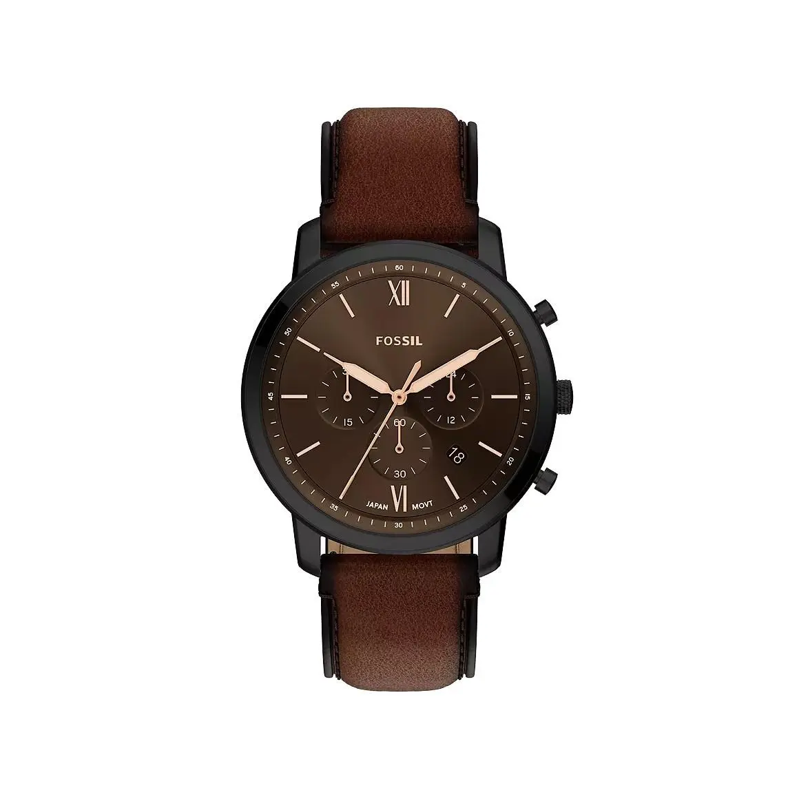 Fossil FS6163 Men`s Neutra Black IP Leather Brown Dial Chronograph Analog Watch
