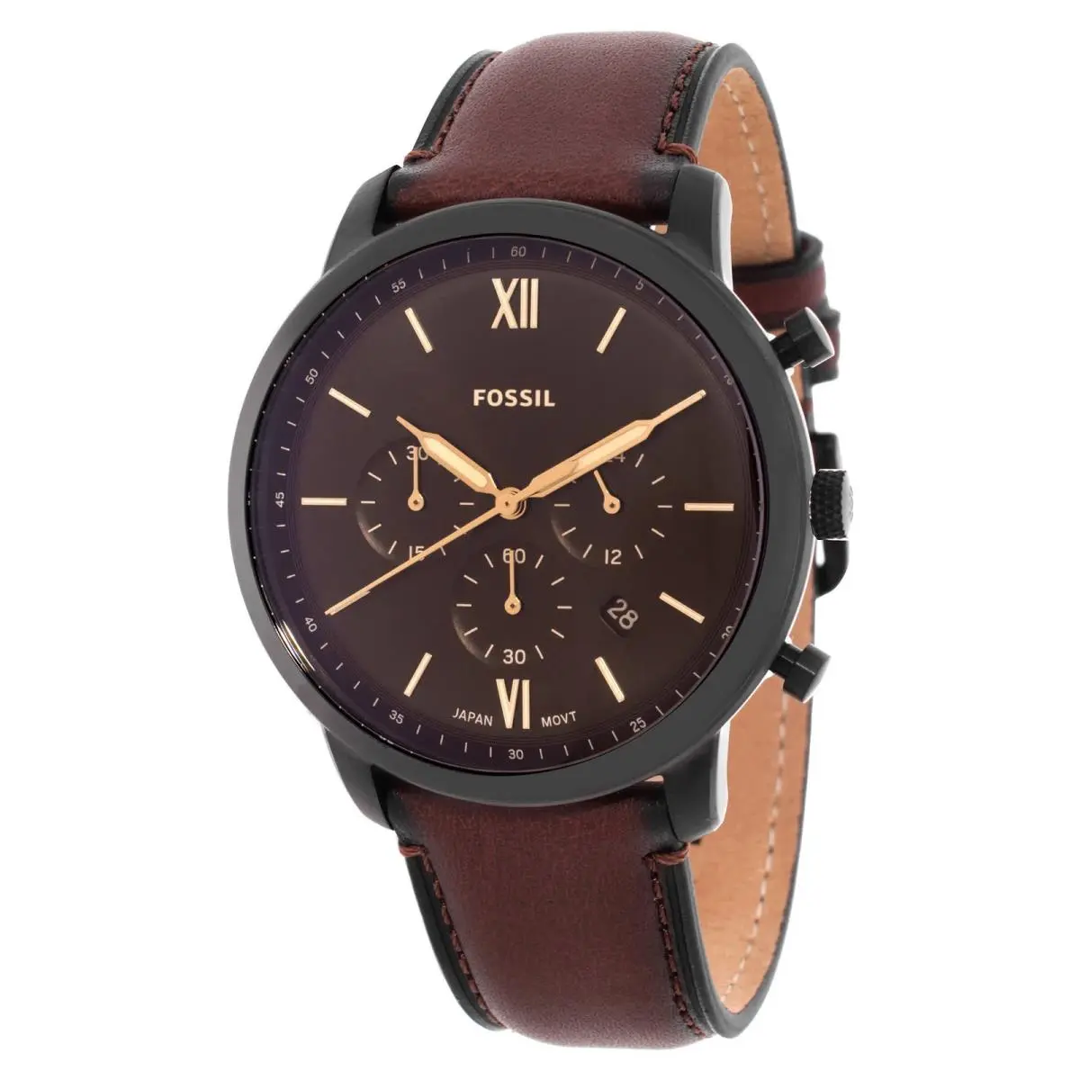 Fossil Neutra Chronograph Quartz Black Dial Men`s Watch FS6163 - Dial: Black, Band: Brown, Bezel: Black