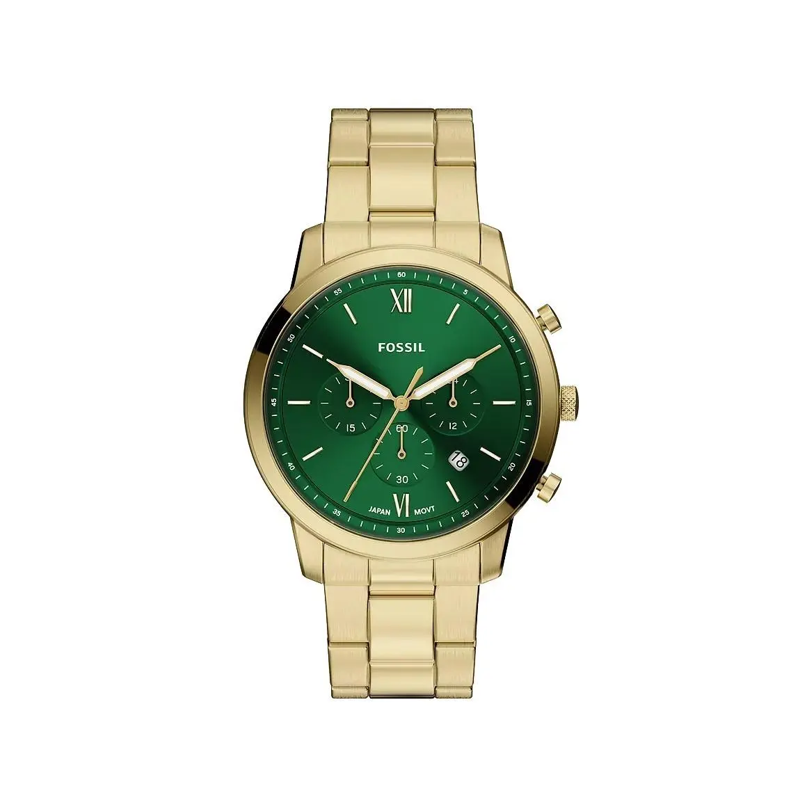Fossil FS6164 Men`s Neutra Gold Tone Green Dial Chronograph Analog Watch - Dial: Green, Band: Gold, Bezel: Silver
