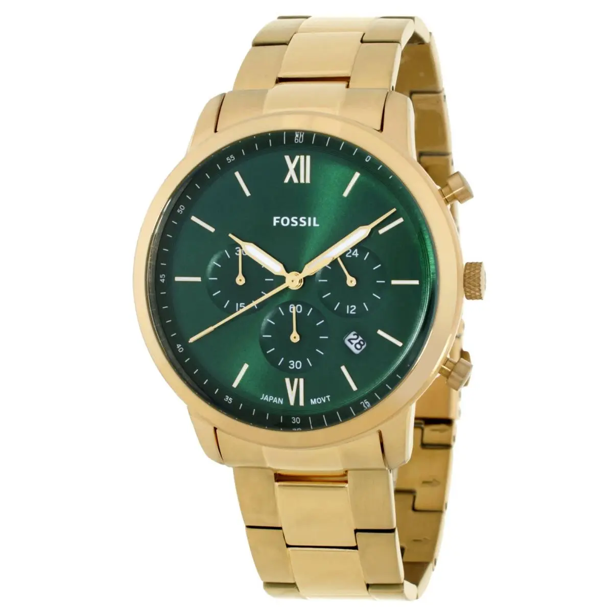 Fossil Neutra Chronograph Quartz Green Dial Men`s Watch FS6164 - Dial: Green, Band: Gold-tone, Bezel: Gold-tone