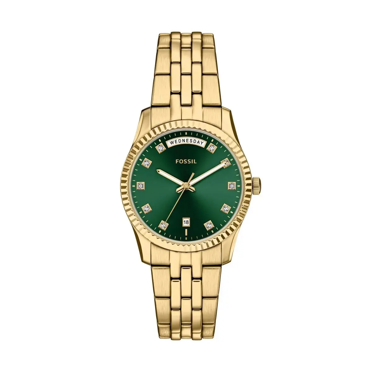 Fossil Scarlette 34mm Green Dial Women`s Watch ES5460 - Dial: Green, Band: Gold