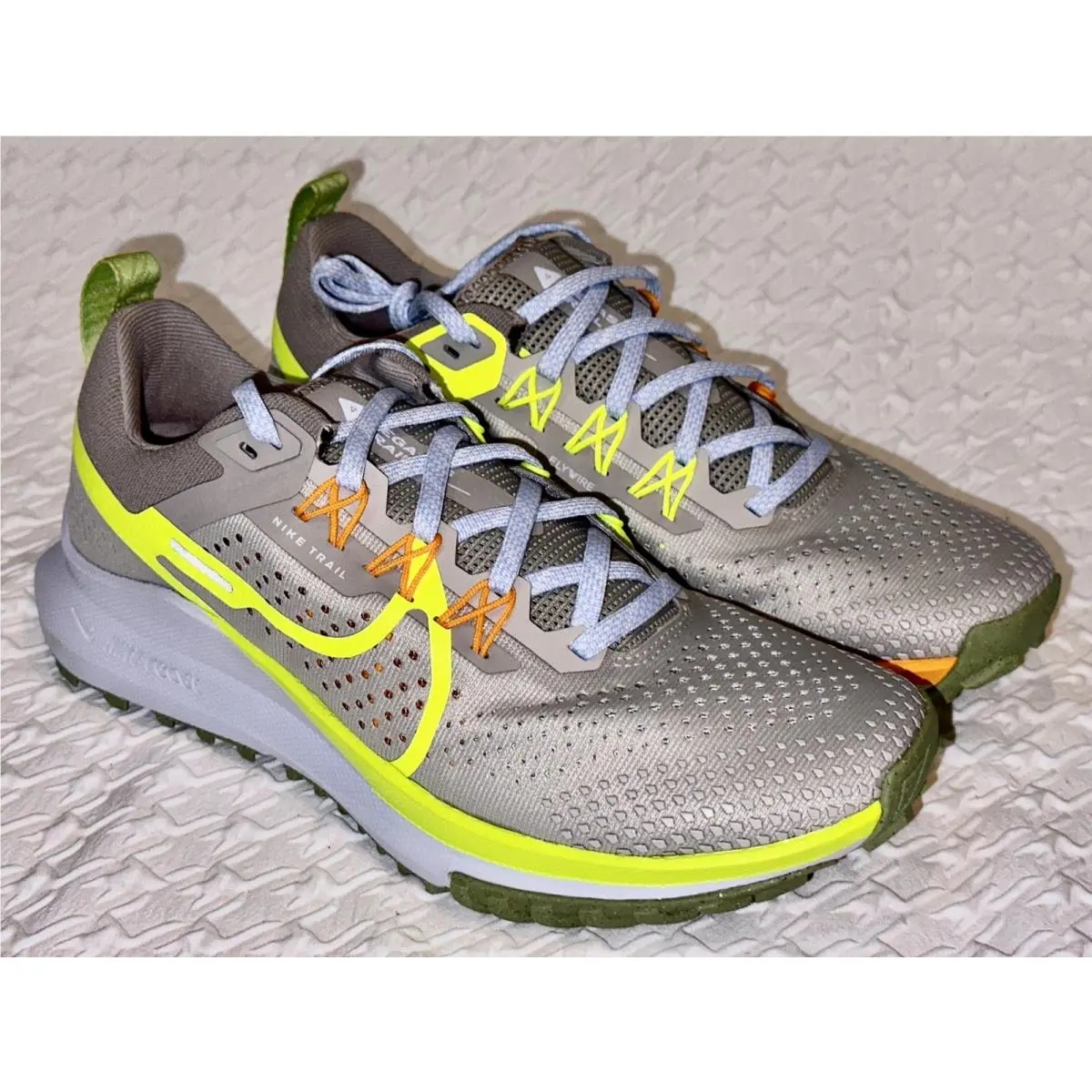 Nike React Pegasus Trail 4 Iron Ore Grey Volt Running Shoes Mens Youth 6.5
