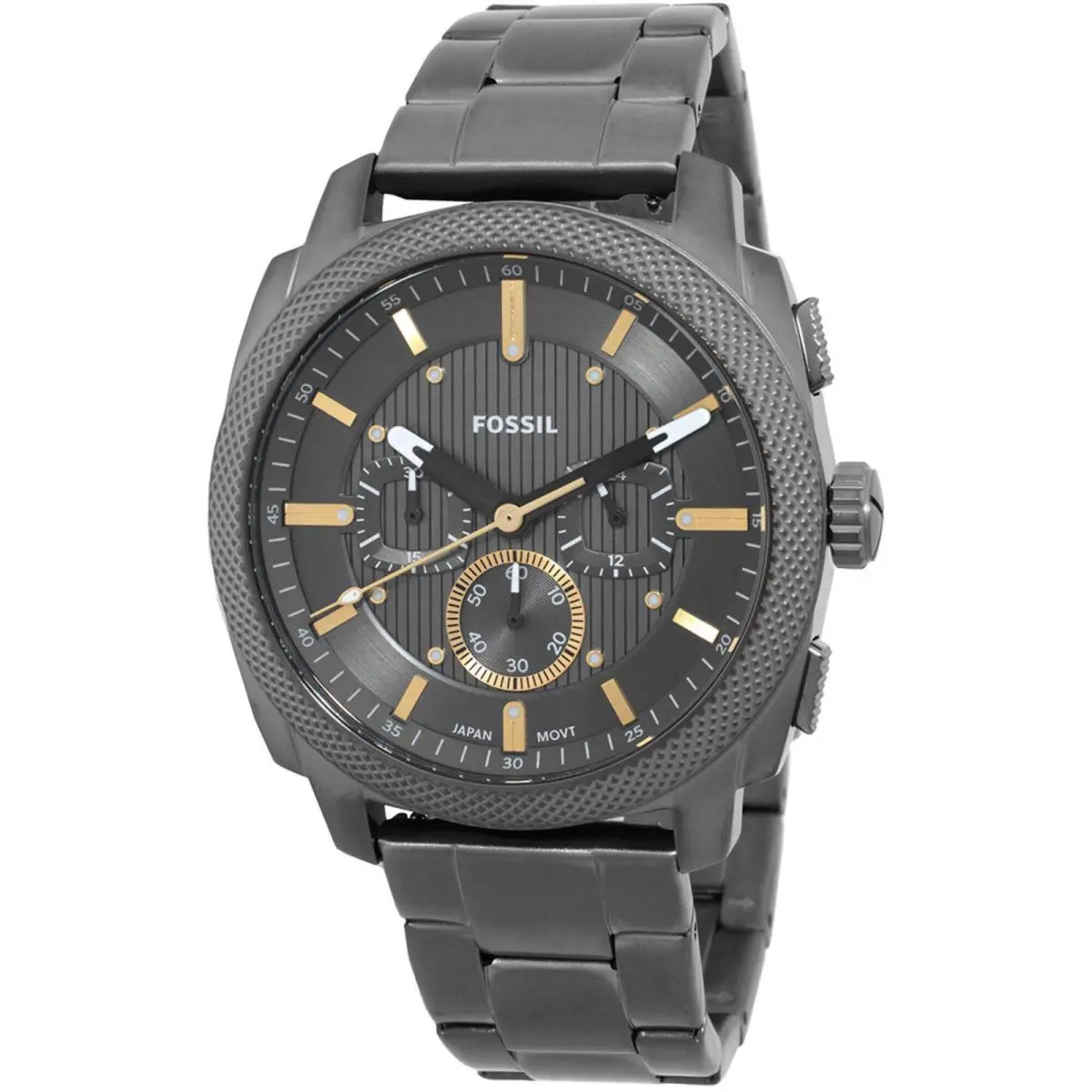 Fossil Men`s Watch Machine Quartz Chrono Grey Dial Gunmetal Bracelet FS6160 - Dial: Grey, Band: Gunmetal