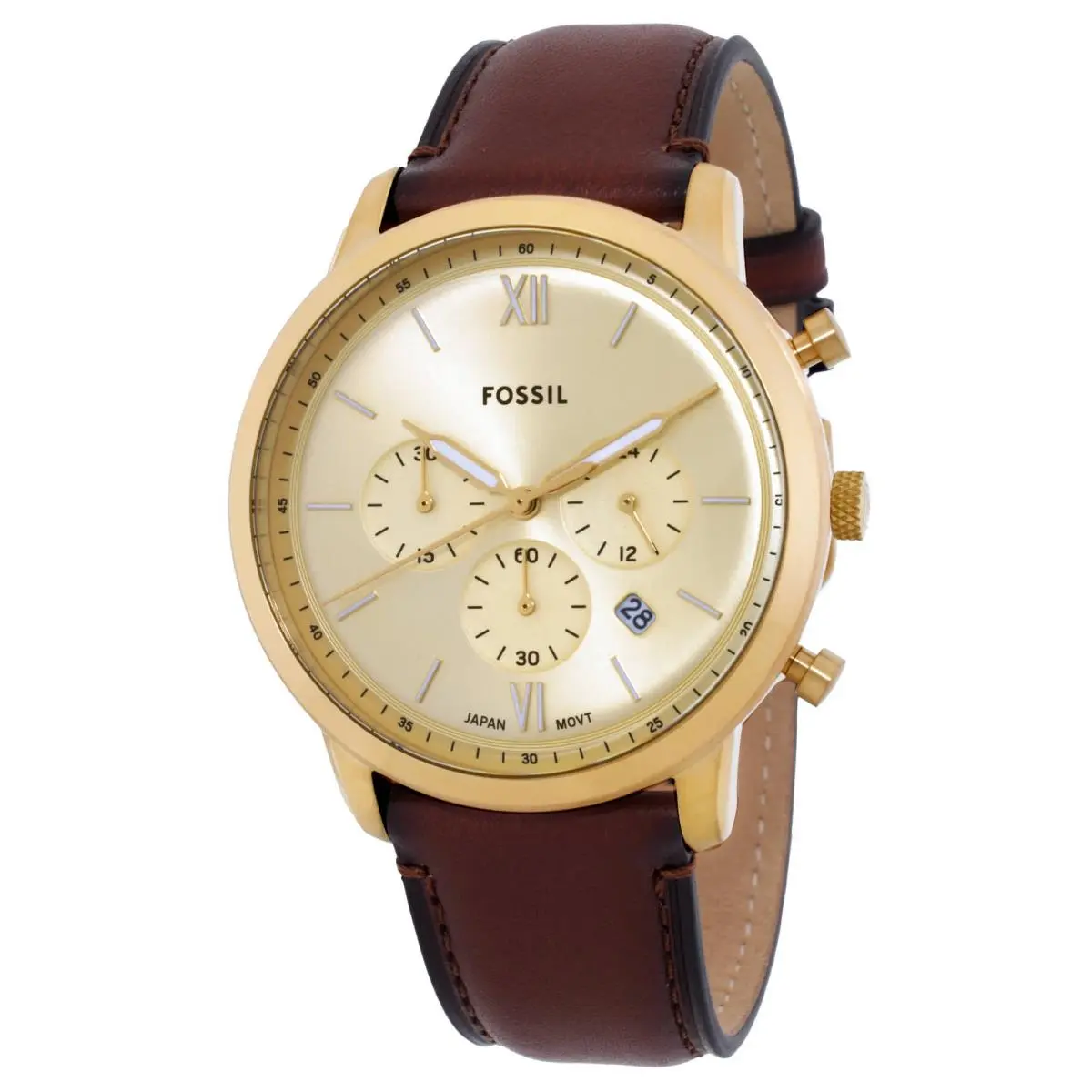 Fossil Neutra Chronograph Quartz Gold Dial Men`s Watch FS6113 - Dial: Gold, Band: Brown, Bezel: Gold-tone
