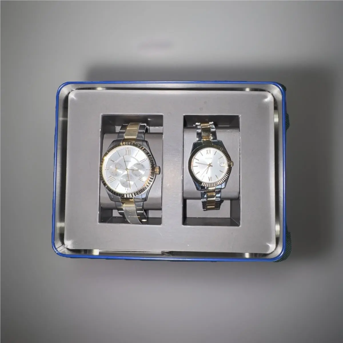 Fossil White Dial His and Hers Two-tone Stainless Steel Watch Set