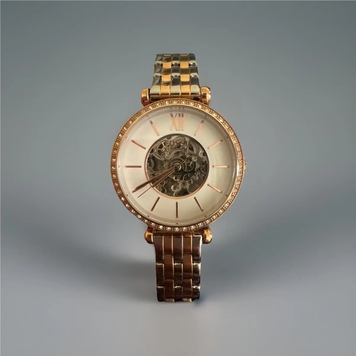 Fossil Automatic Watch Women Skeleton Gold Rose