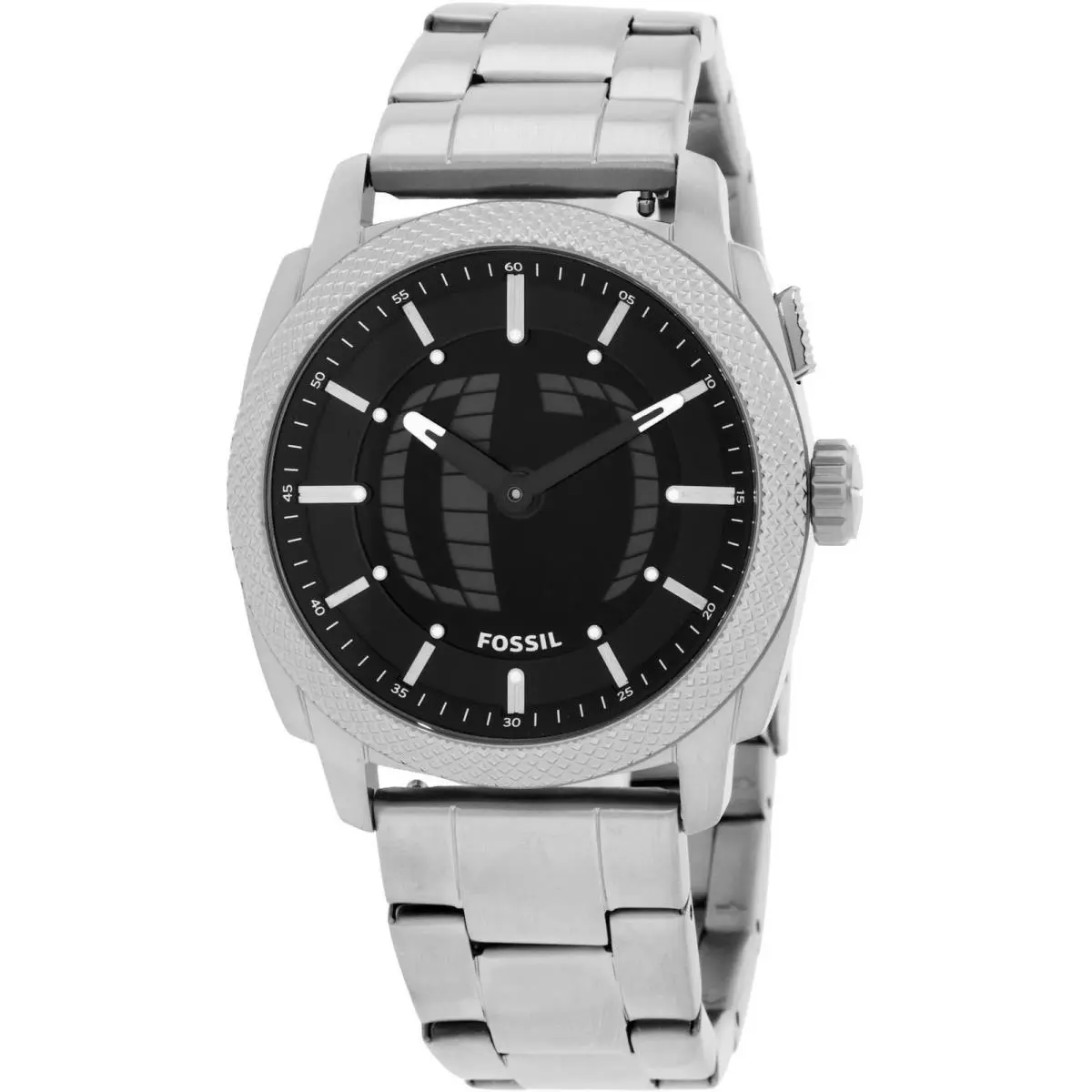 Fossil Men`s Watch Machine Big Tic Quartz Black Dial Silver Tone Bracelet FS6155 - Dial: Black, Band: Silver