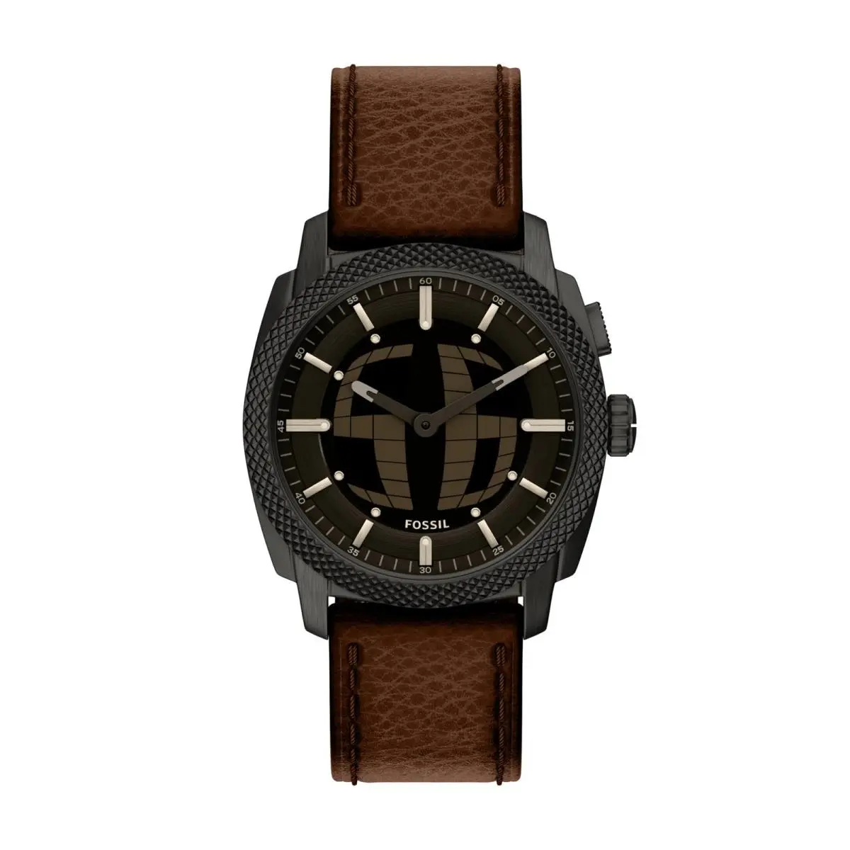 Men`s Machine Big Tic Brown Leather 41MM Leather/black by Fossil
