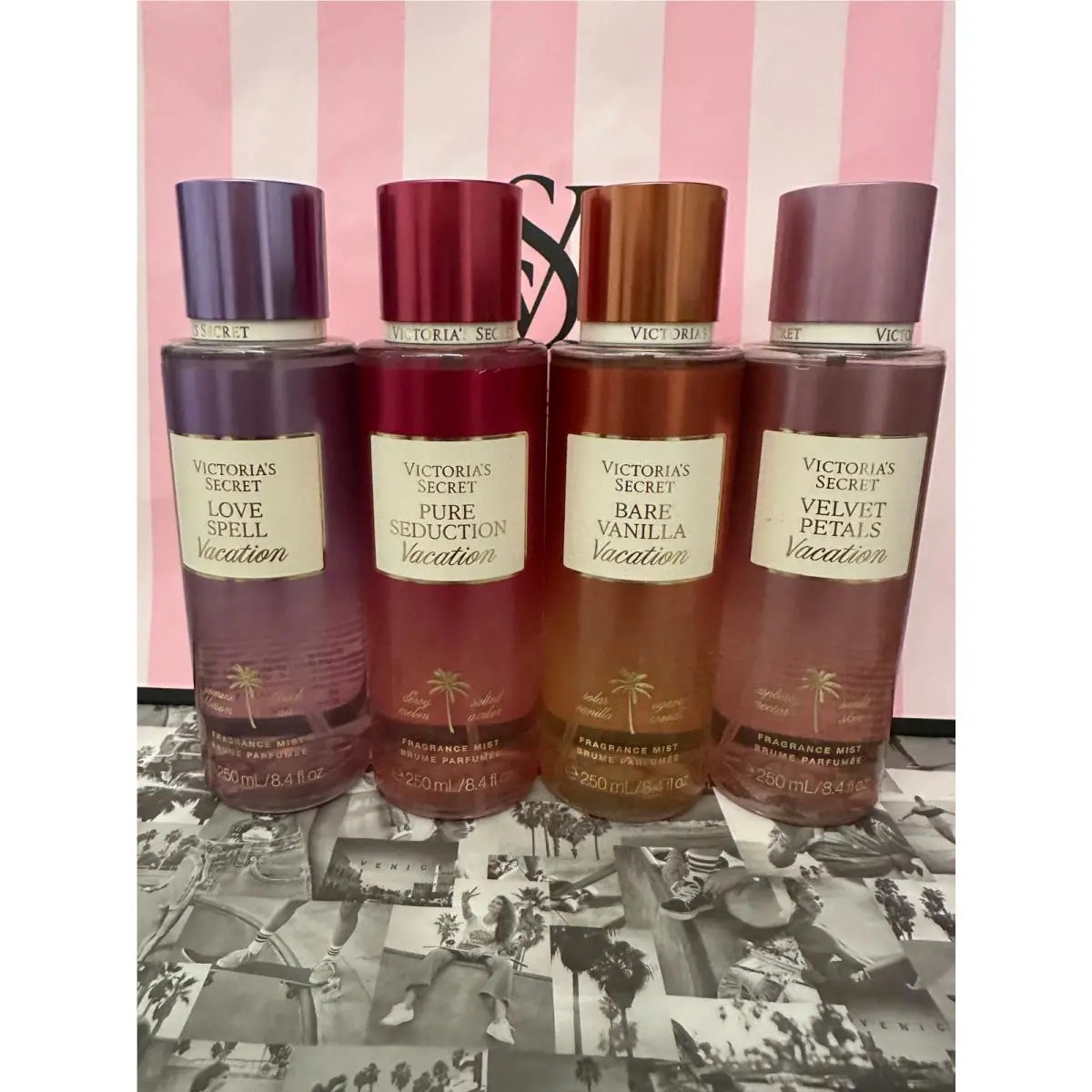 4 Victoria`s Secret Vacation Body Mist 8.4 Fl.oz Pure Love Bare Velvet