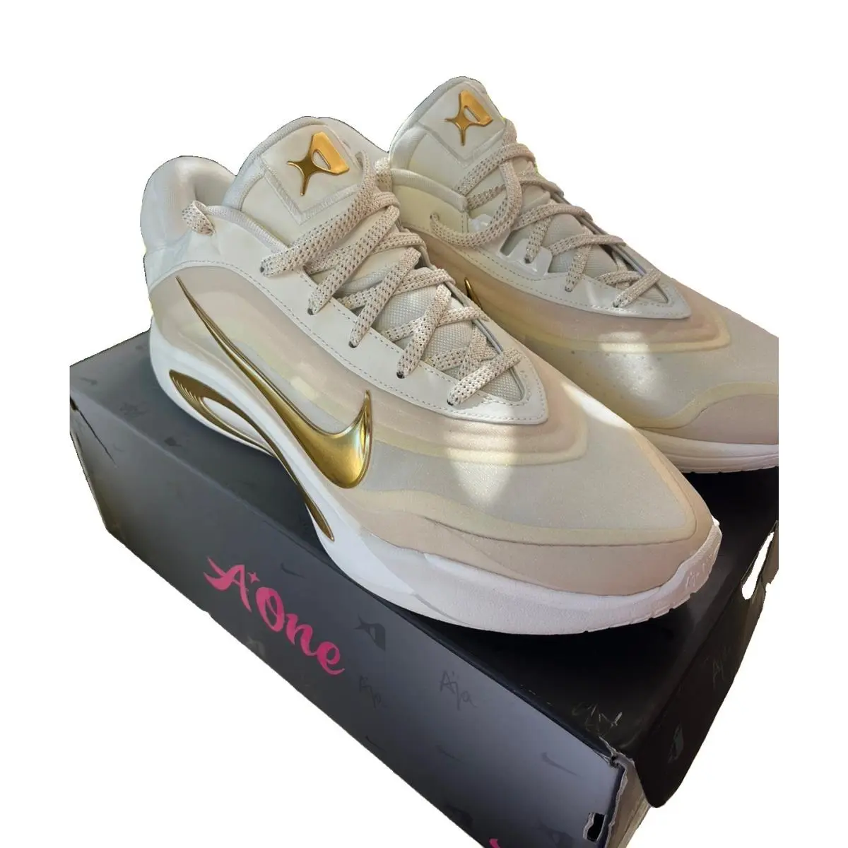 A`one Nike Basketball Shoes W 12.5 M 11 Sail Metallic Gold Aja Wilson