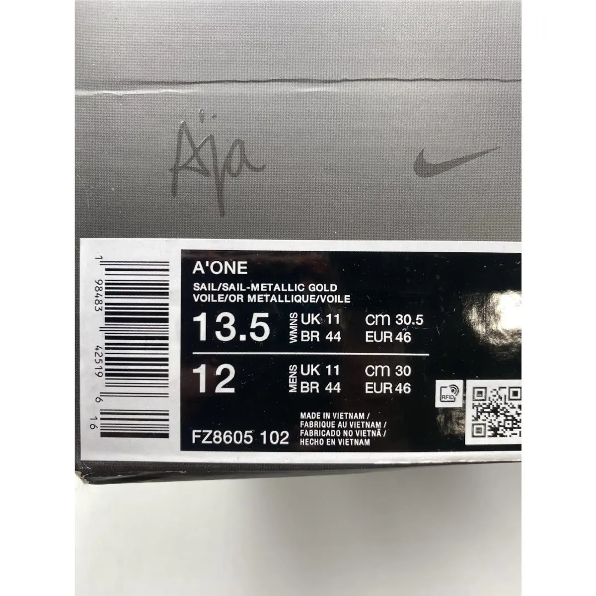 Nike shoes - Nike A`One Sail - Sail - FZ8605 102 - Sail/Metallic Gold (UPC: 198483425196) 8
