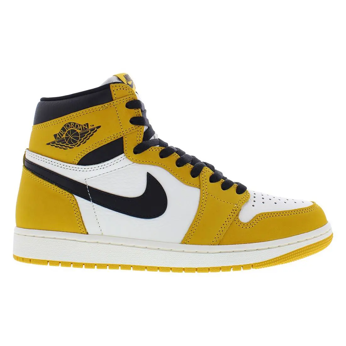 Nike Air Jordan 1 Retro High Leather Mens Shoes Size 10 Color: Yellow - Yellow Ochre/Black/Sail, Main: Yellow