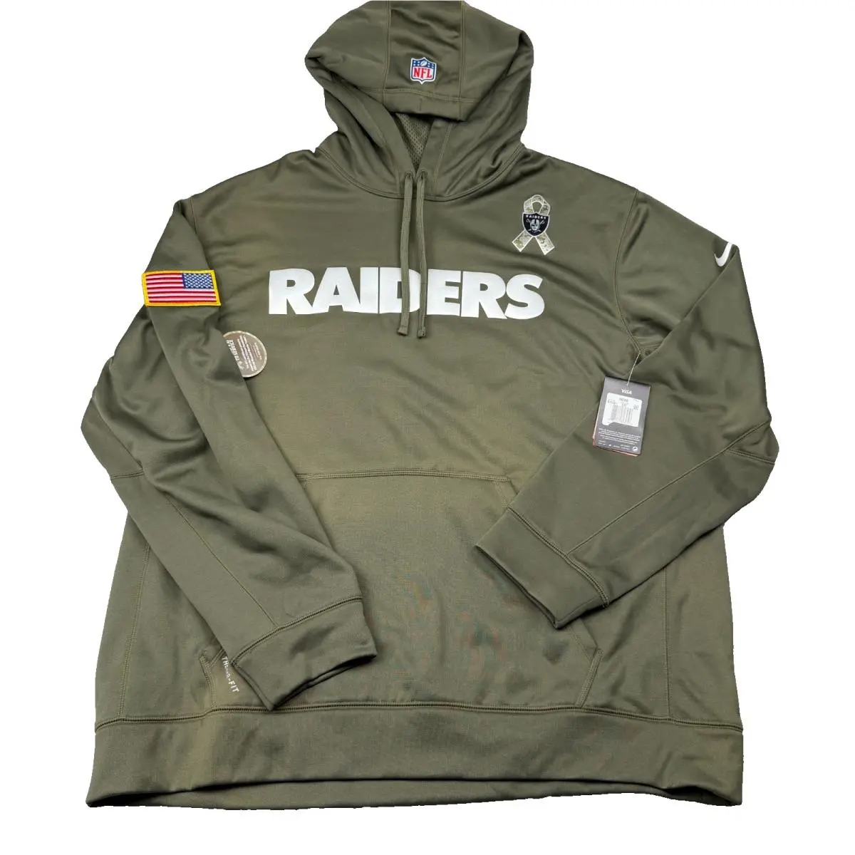 Las Vegas Raiders Saulte to Service Hoodie Men 2XL Green Nike Spell Out 2016