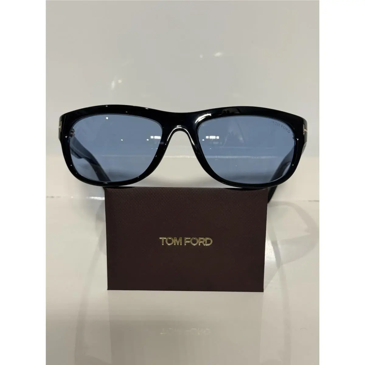 Tom Ford Anders-02 TF1363 01V Black Wraparound Acetate Light Blue Sunglasses