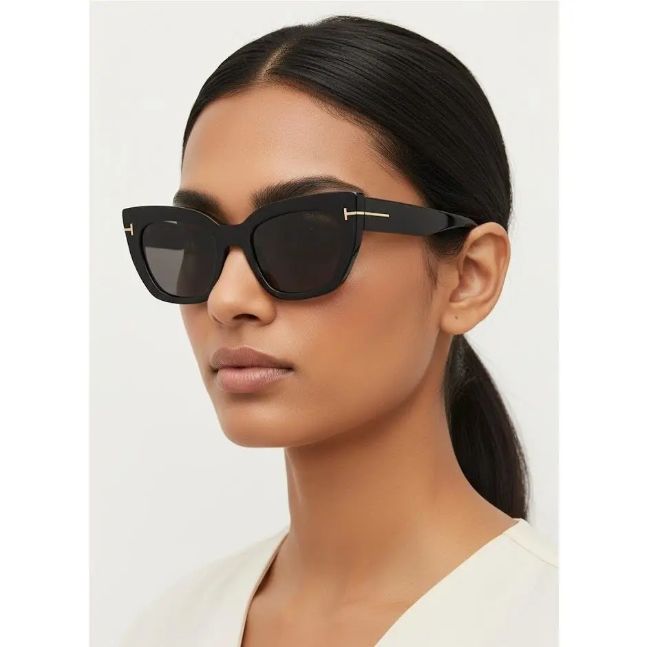 Tom Ford Women Athena 53mm Cat Eye Sunglasses Shiny Black / Smoke