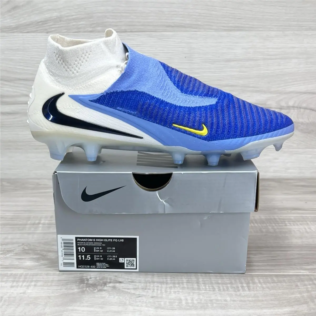 Phantom 6 High Elite FG LV8 White Racer Blue HQ2328-400 Men`s Size 10 by Nike