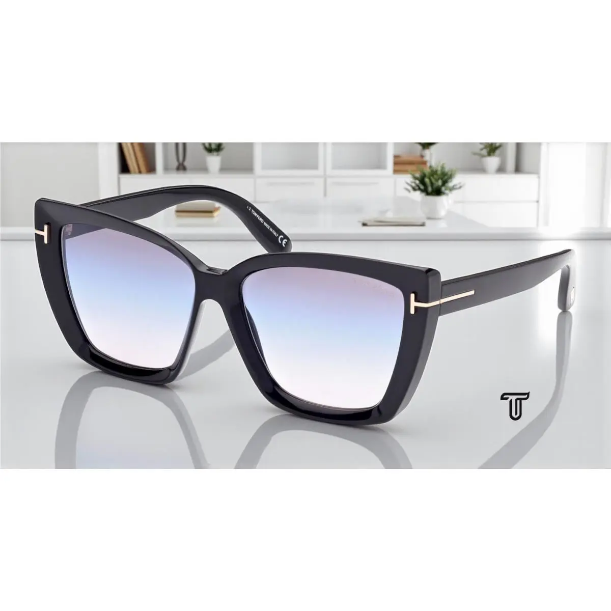 Tom Ford Scarlet-02 FT0920 01B Shiny Black Grad Blue Pink 57 Women`s Sunglasses