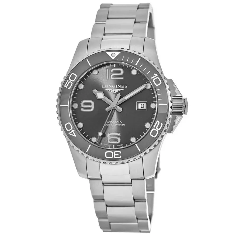 Longines Hydroconquest Automatic Grey Dial Men`s Watch L3.782.4.76.6 - Dial: Gray, Band: Silver, Bezel: Gray