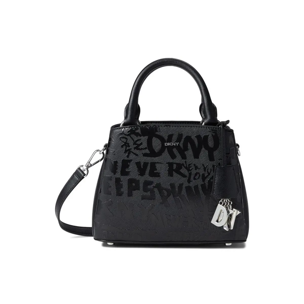 Dkny Womens` Paige Small Satchel - Black Silver - Black Silver, Exterior: Black