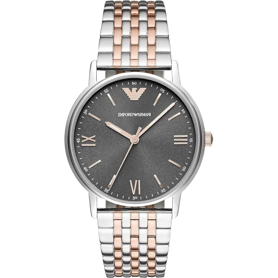 Emporio Armani Men`s Three Hand Watch - Silver/rose Gold