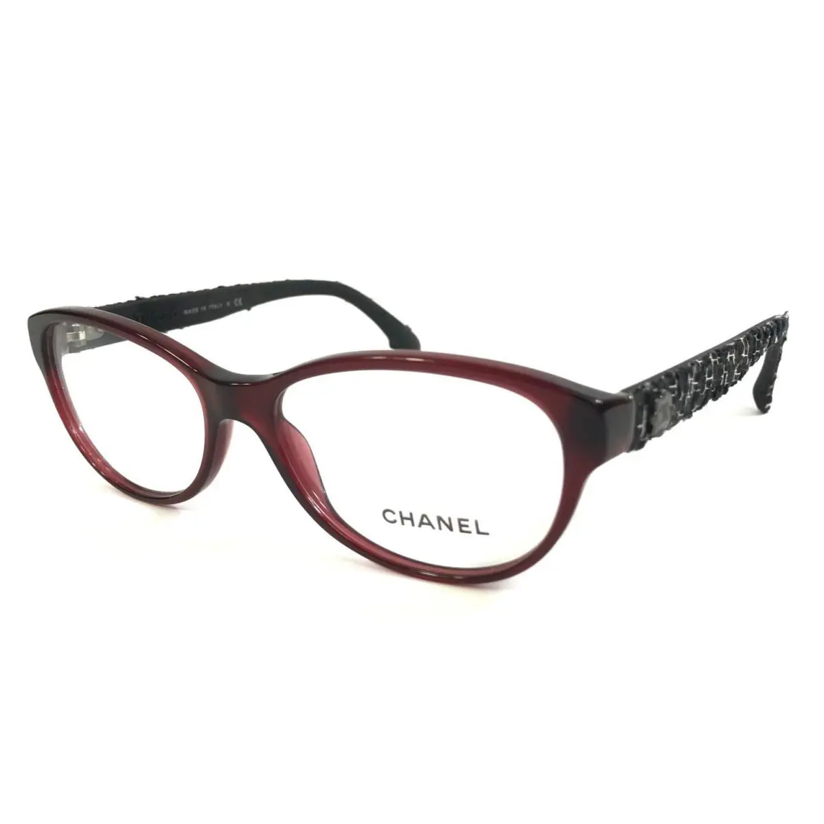 Chanel Eyeglasses Frames 3243 c.539 Red Black Cat Eye Full Rim Tweed 54-16-135