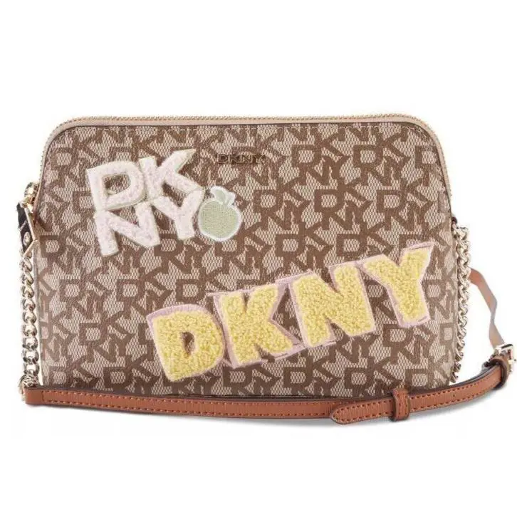 Dkny Bryant Crossbody Small Dome Signature Logo Plush Patch Brown Zip Around
