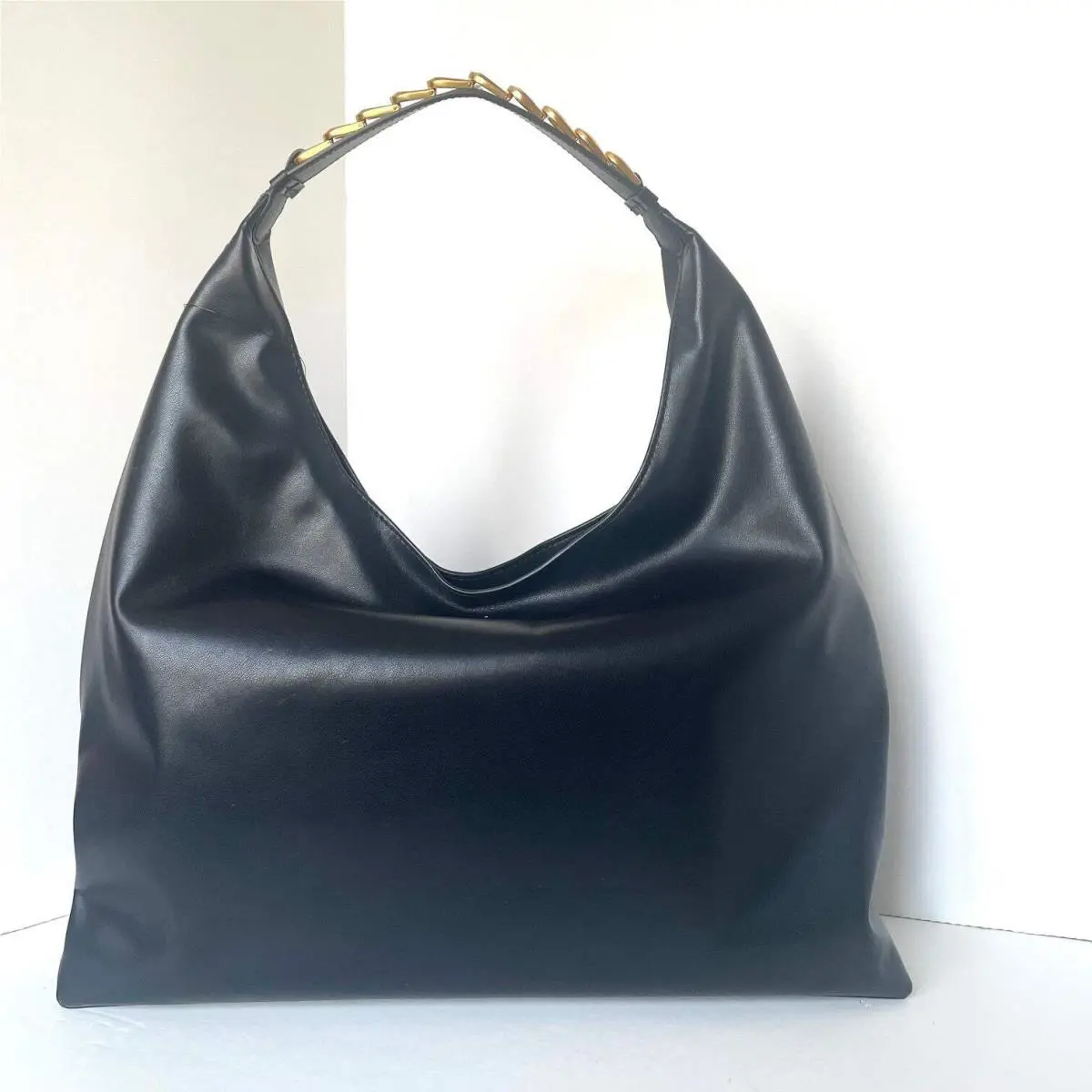 Donna Karan Bellmore XL Hobo Bag Black Leather Gold Bezel Strap
