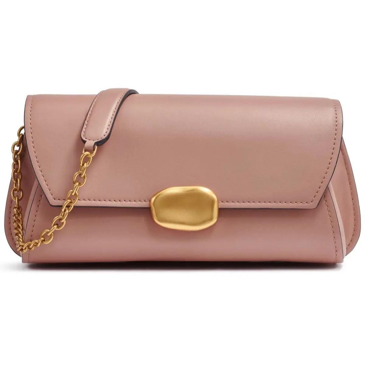 Donna Karan Sag Harbor Shoulder Bag Sculpted Italian Clay Pink - Handle/Strap: Peacock Blue - Gold, Hardware: Gold, Exterior: Italian Clay Pink