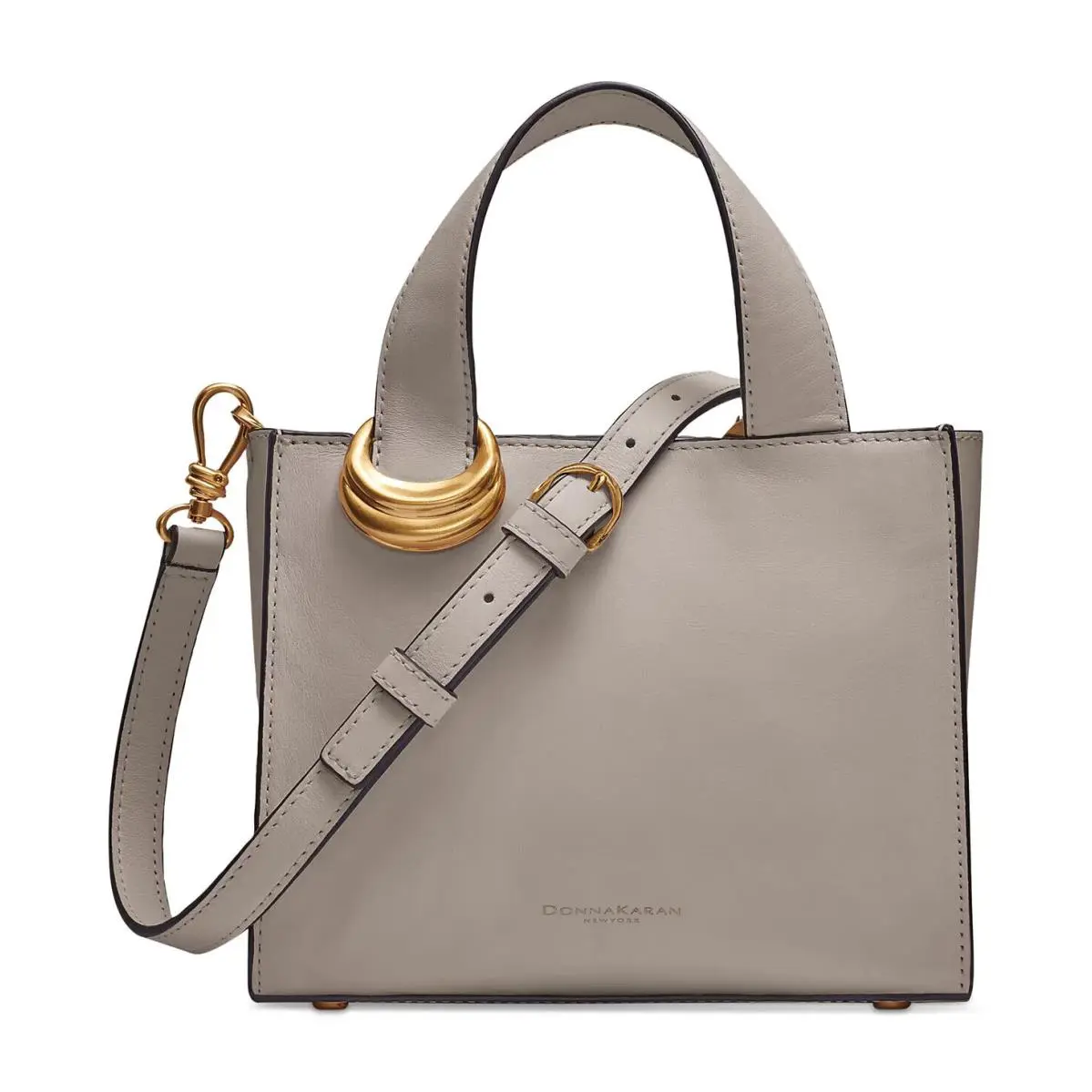 Donna Karan Hewlett Leather Top Handle Buckle Crossbody Bag Zinc Gold - Handle/Strap: Zinc, Hardware: Gold, Exterior: Zinc