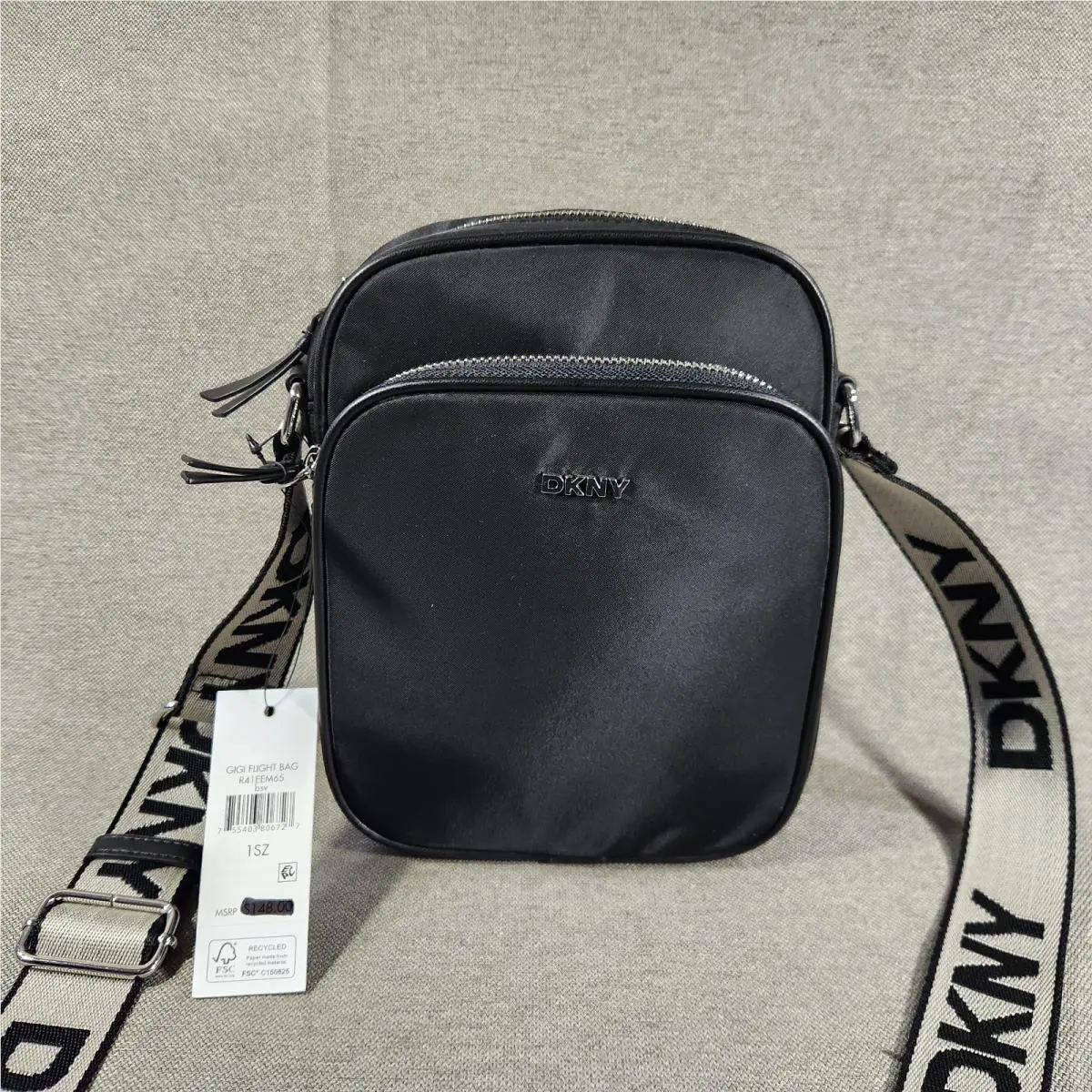 W/tags Dkny Gigi Double Zip Nylon Crossbody Flight Bag Black MSRP:$148
