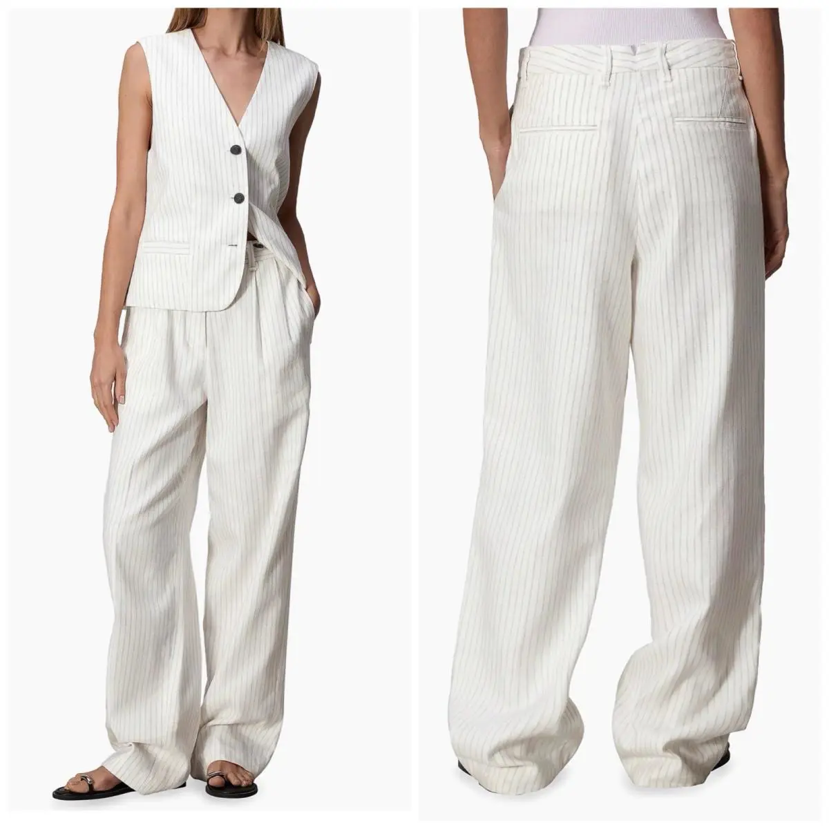 Rag Bone Newman Linen Pant In White Stripe Size:12