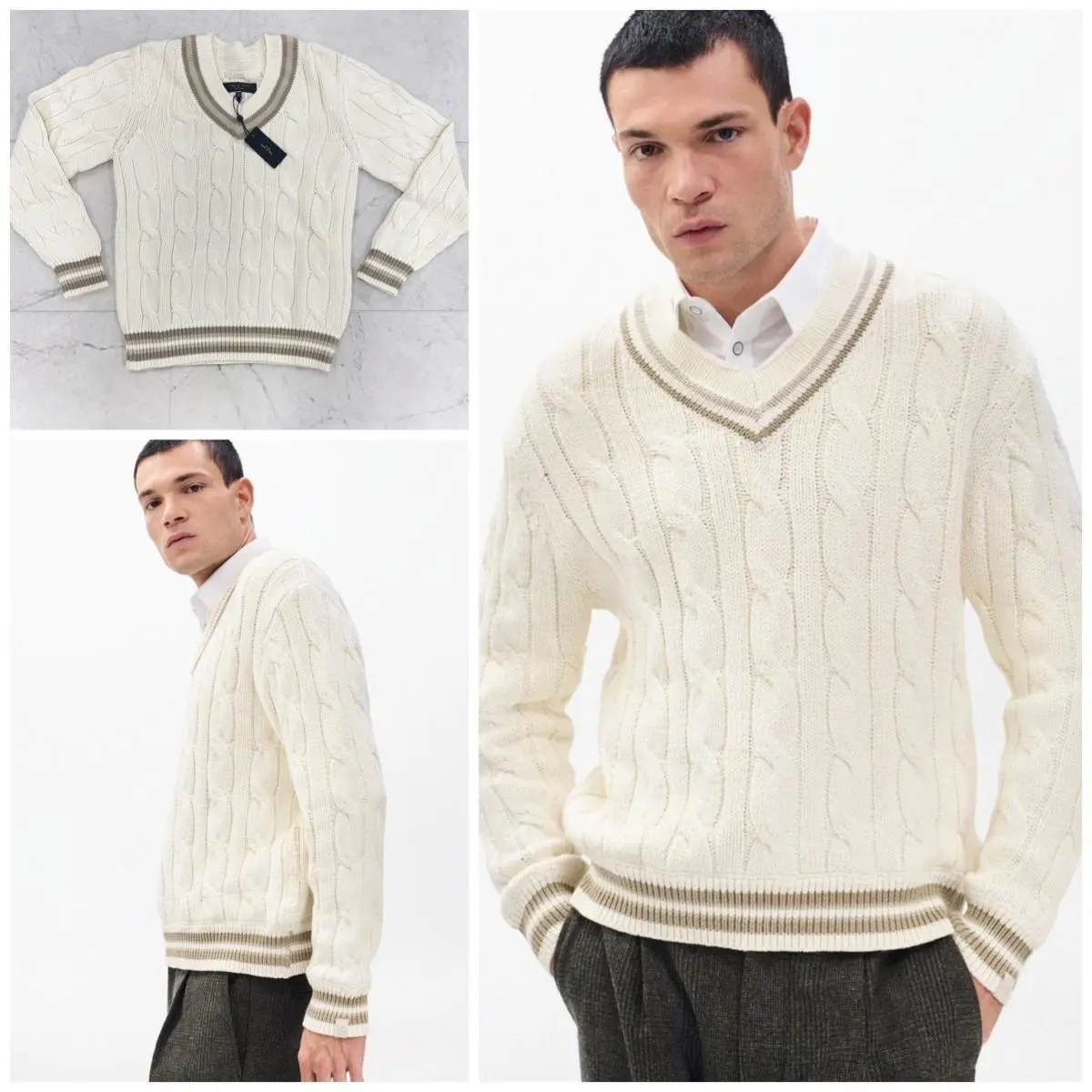 Rag Bone Men`s Tristan Cricket Sweater In Vanilla Size: Medium