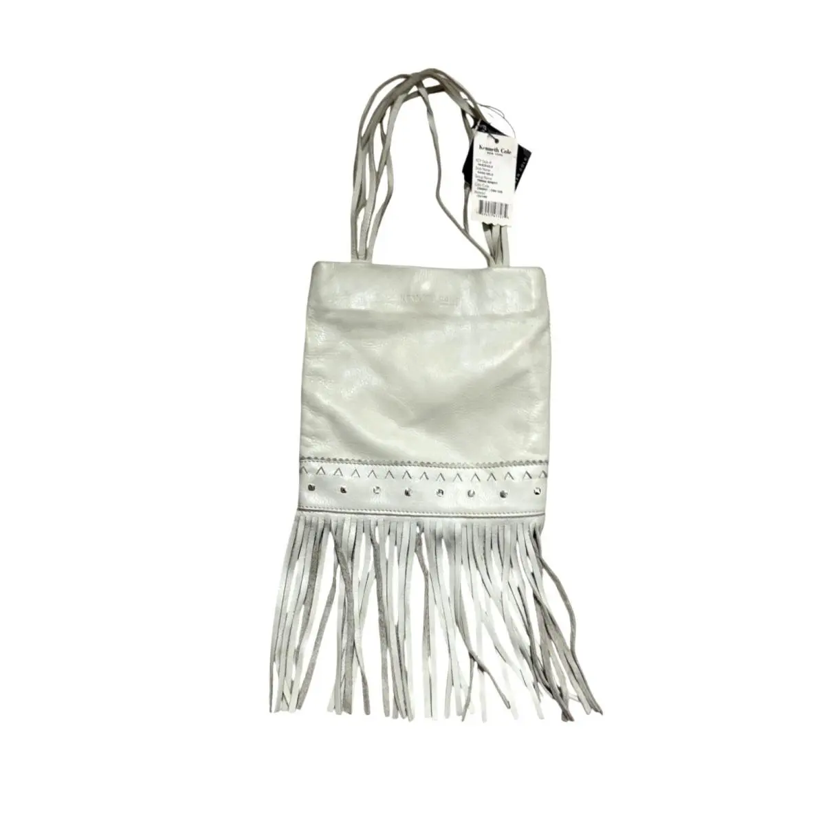 Kenneth Cole Women`s Handbag Purse Cement Leather Fringe Benefit Studded