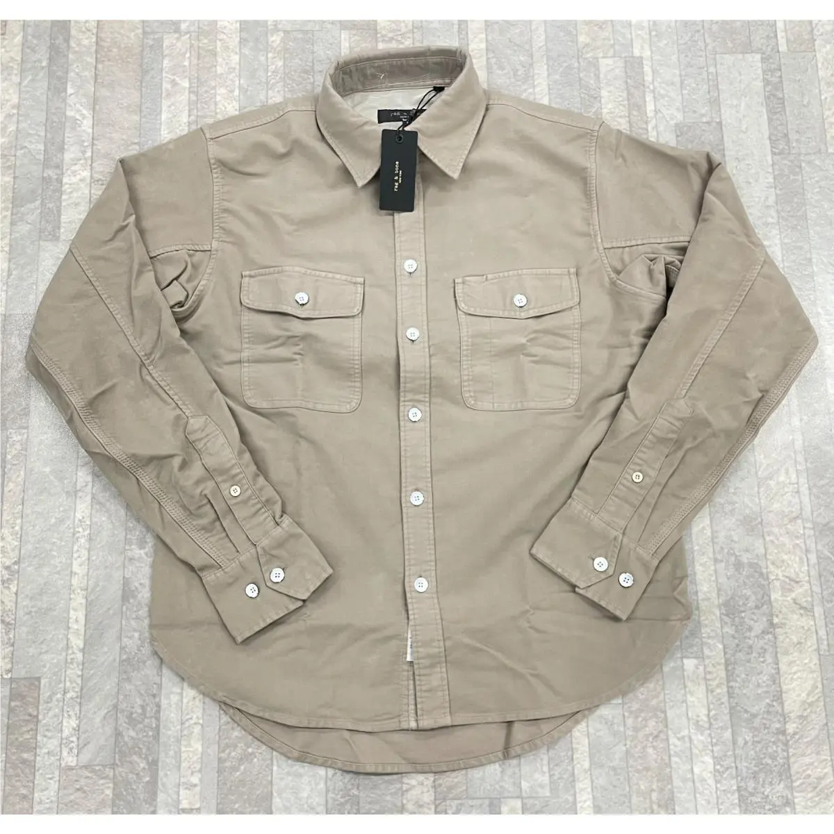 325 Rag Bone Men`s Engineered Moleskin Jack Shirt In Silver Grey Size: S