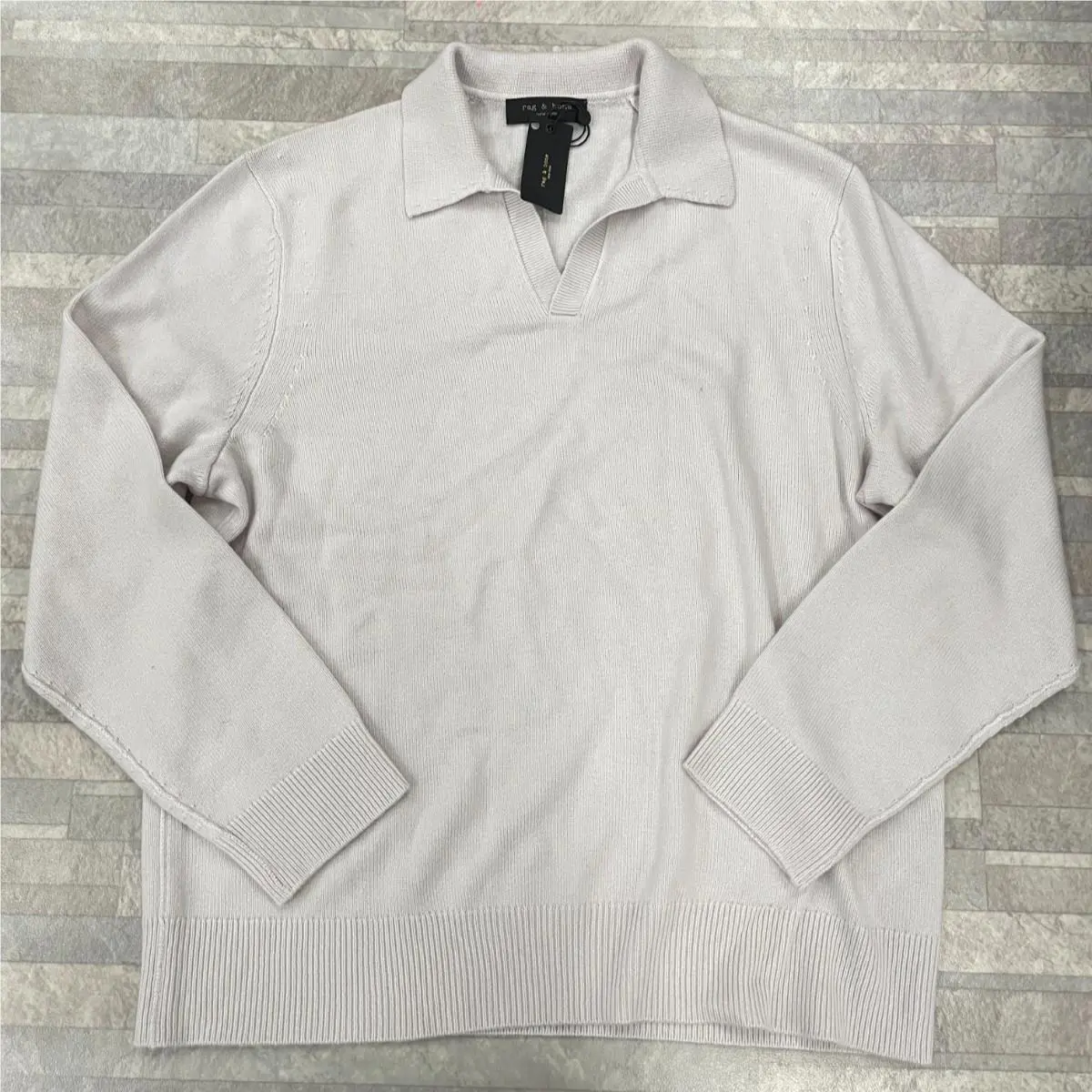 Rag Bone Dominic Cashmere Blend Long Sleeve Polo In Stone Size:xxl