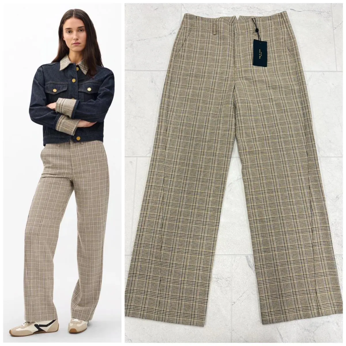 Rag Bone Women`s Shea Plaid Pant In Tan Size: 16