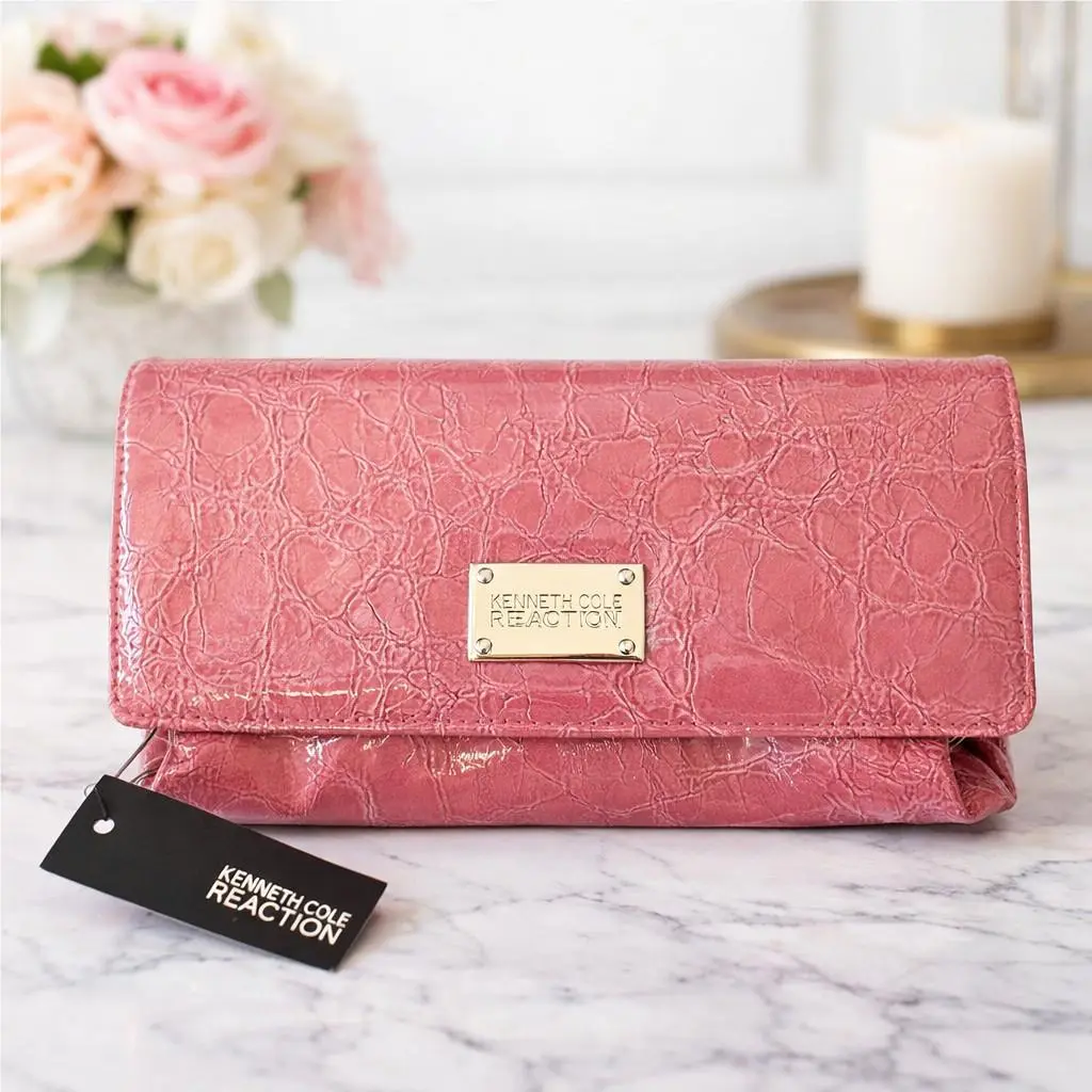Kenneth Cole Reaction Wallet Clutch Pink Textured Leather Coin Purse
