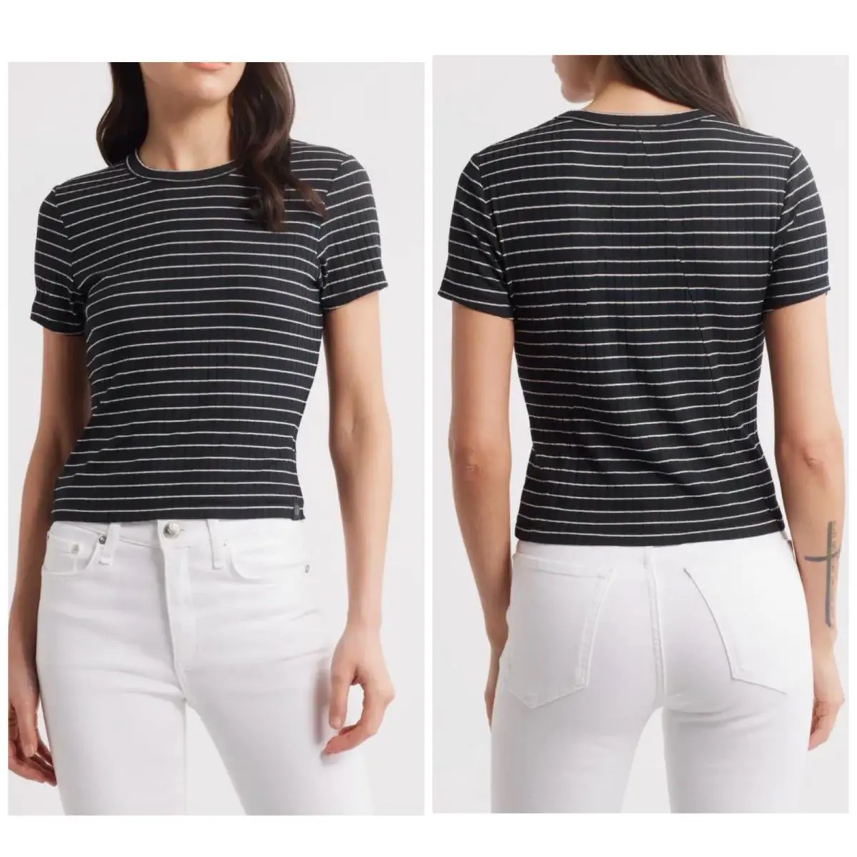 Rag Bone Luca Stripe Rib Baby Tee In Black Size: Xxs