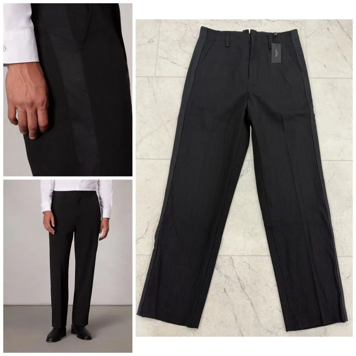 Rag Bone Men`s Black Pinstripe Bradford Tuxedo Pant Size: 30