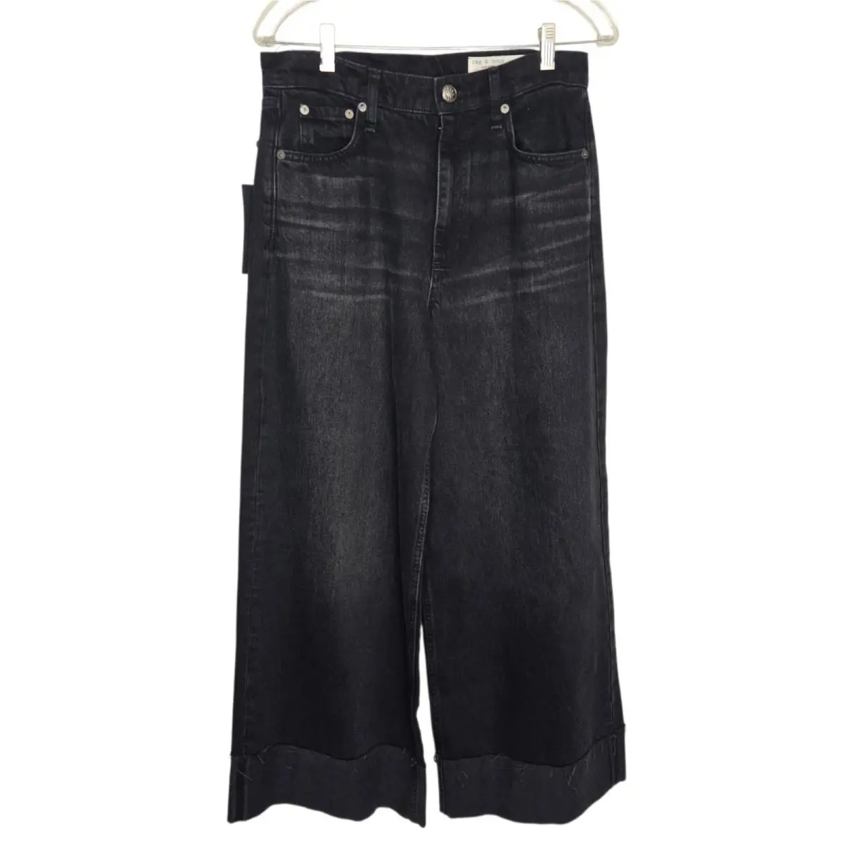 Rag Bone Sofie High Rise Ultra Wide Leg Ankle Jeans Blair Black Women 28