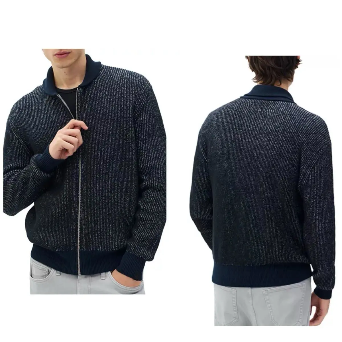 Rag Bone Men`s Simon Bomber Zip Up Sweater In Navy Size: Large