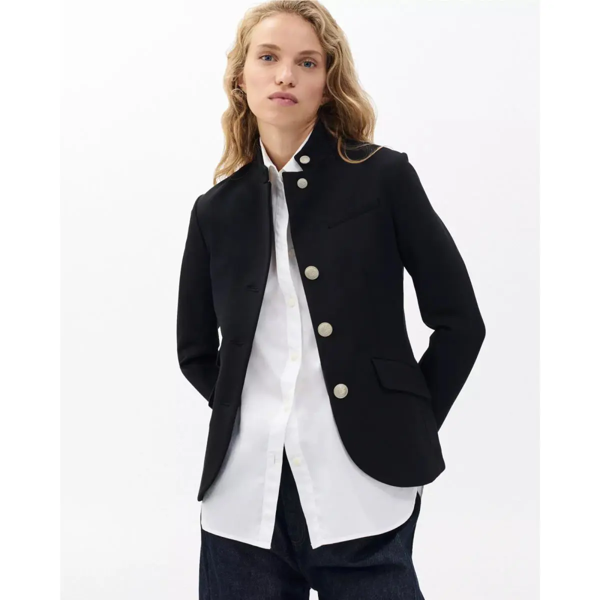 Rag Bone Slade Ponte Blazer Size 10 Black Silver Button 9N507