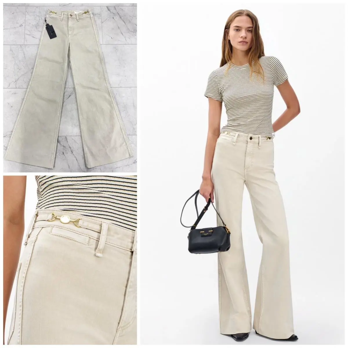Rag Bone Women`s Kylar Wide Leg Jeans In Vintage Sandstone Size: 32