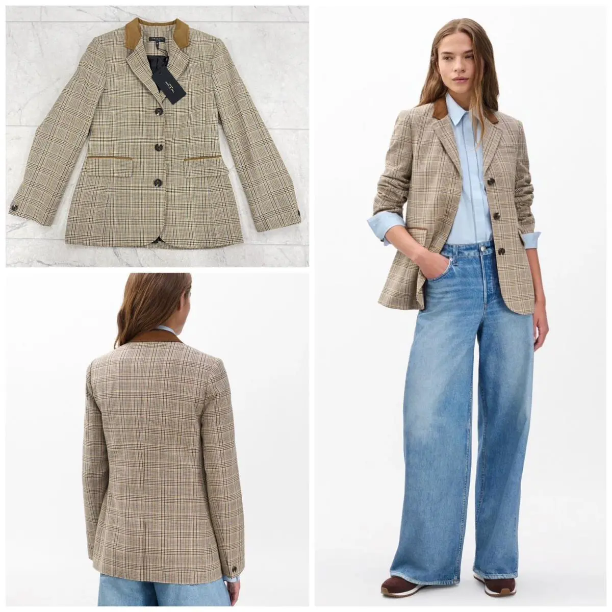 Rag Bone Women`s Evia Plaid Blazer In Tan Multi Size:10
