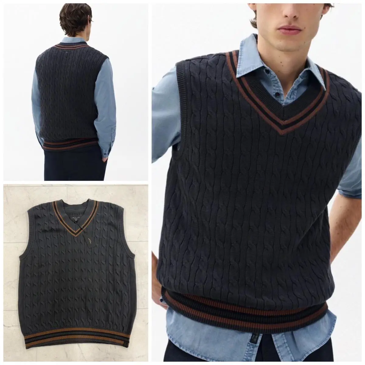 Rag Bone Men`s Tristan Cricket Sweater Vest In Dark Grey Size: Large