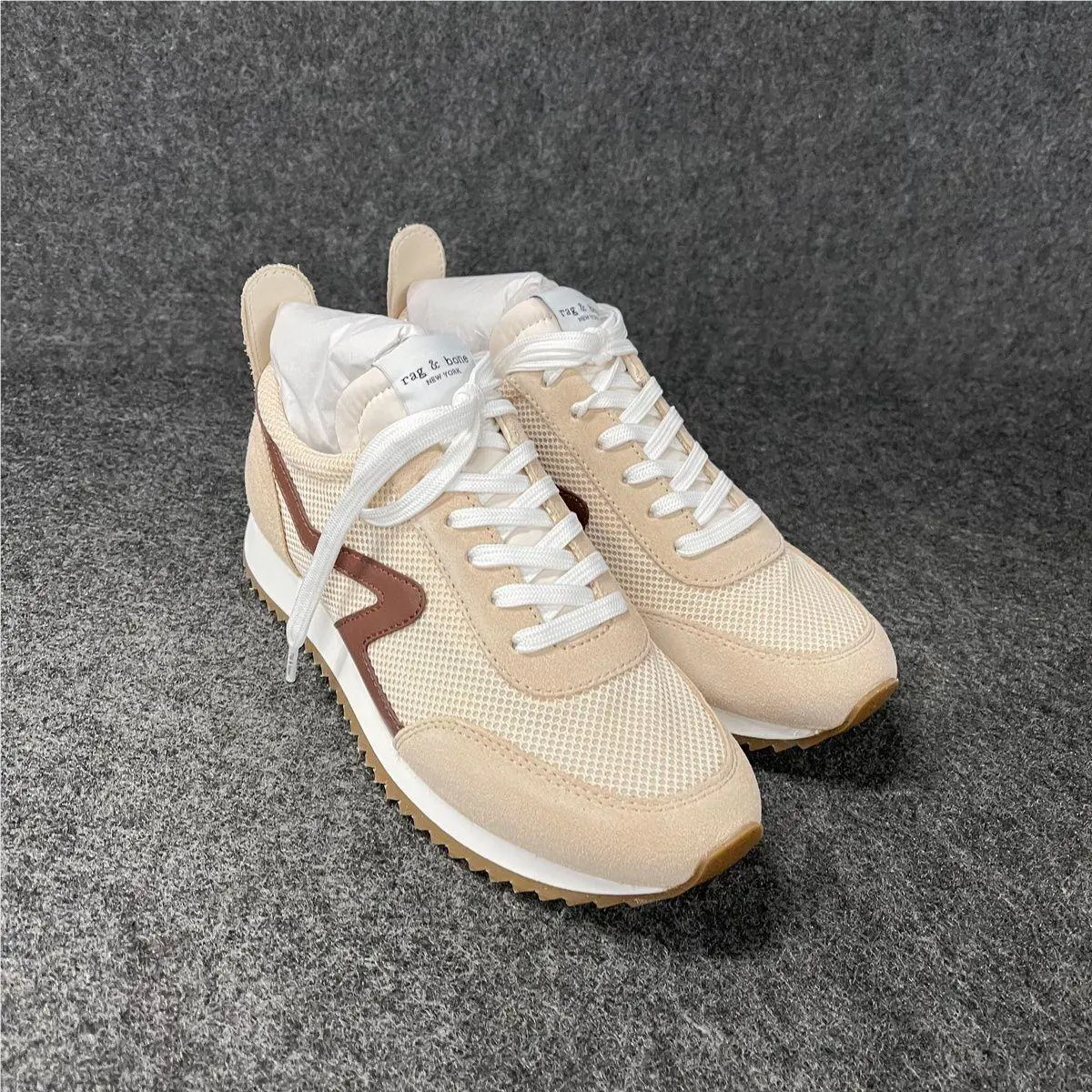 Rag Bone Retro Runner Mesh Sneakers Women`s Size 8.5 Nord Ann Cream