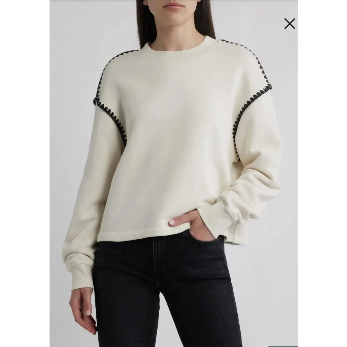 Rag Bone Blanket Stitch Chalk Long Sleeve Terry Sweatshirt Size Small