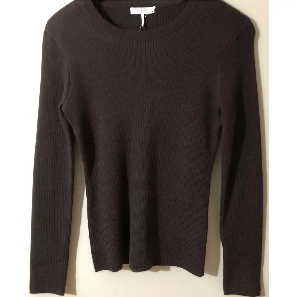 Rag Bone Womens Crew Wool Blend Ribbed Knit Sweater Espresso Sz M