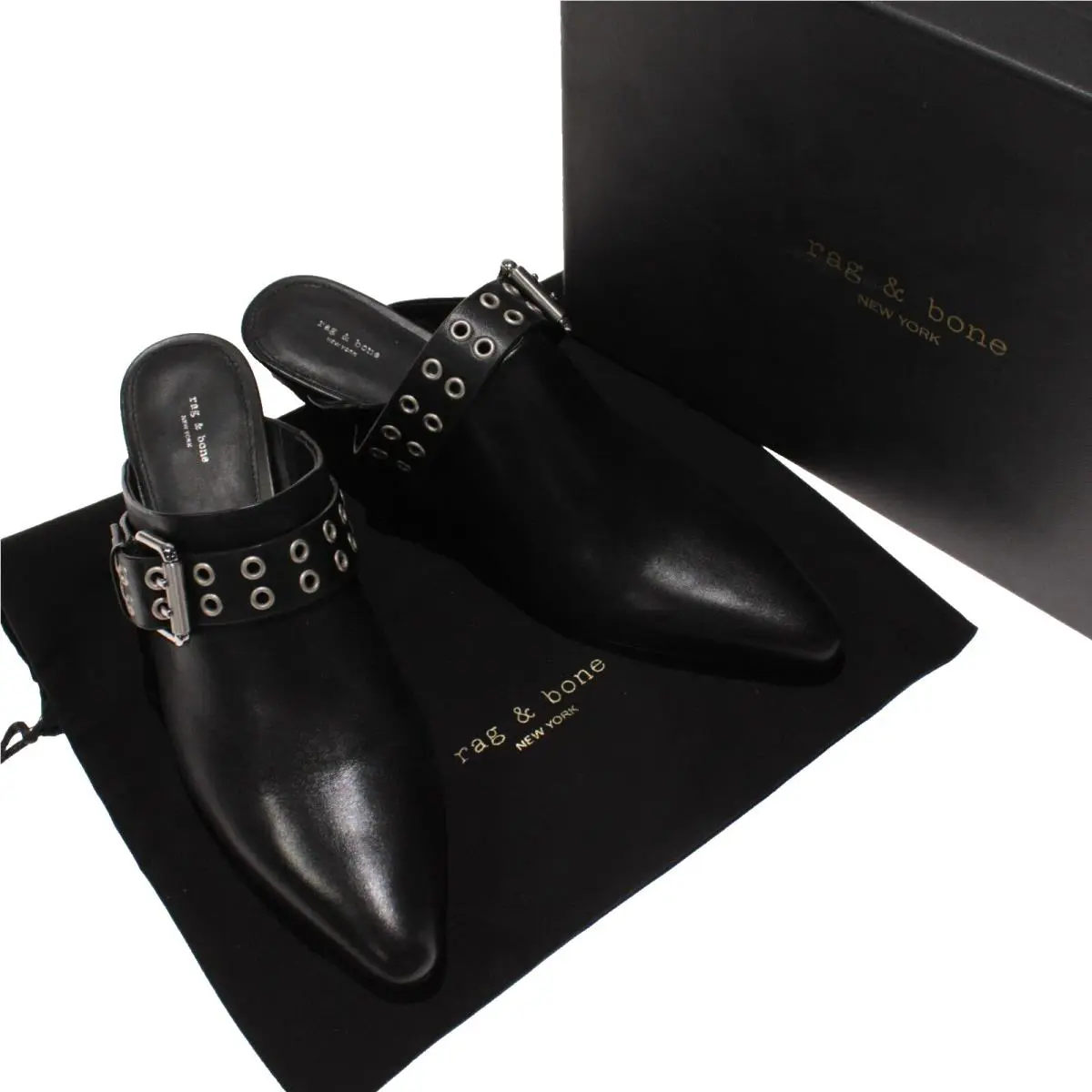 Rag Bone Slip-on Spire Mules Size 38.5 8.5 US in Black Leather