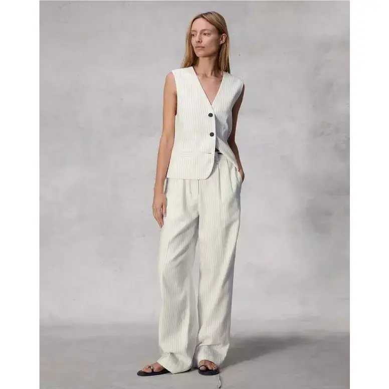 Rag Bone Newman Linen Pant In White Stripe Size: 6